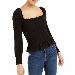 Bar III Smocked Square-Neck Top